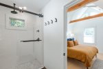 New glass shower with rain shower head